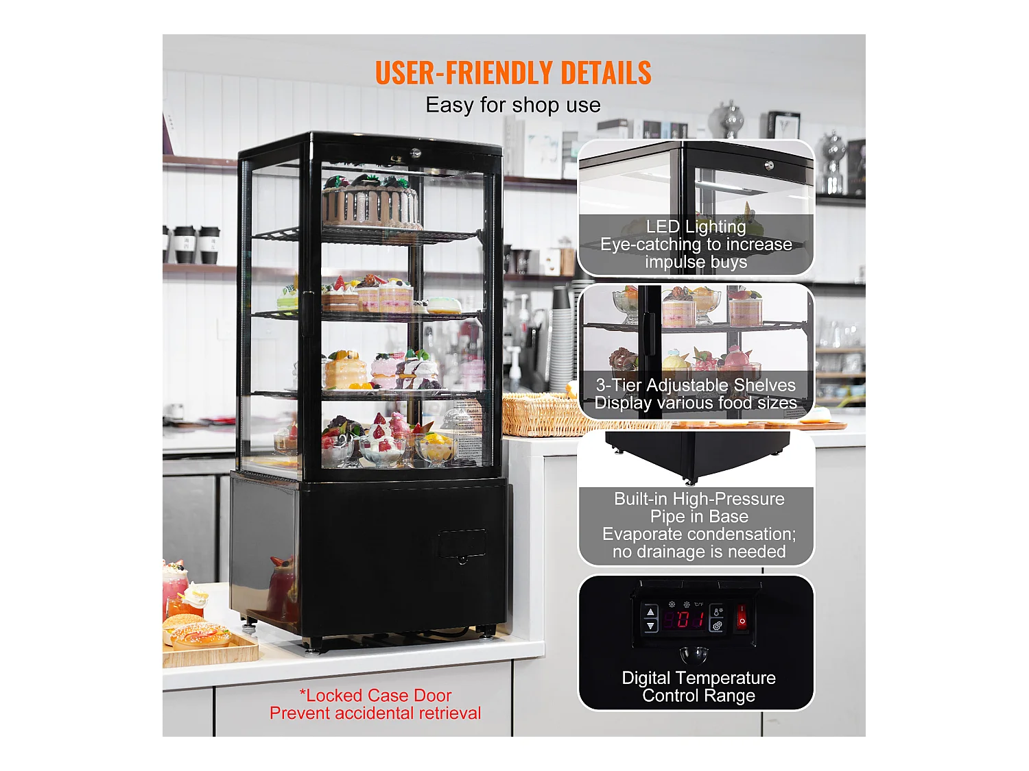 Vitrine Réfrigérée à Poser SucceBuy, Capacité 85 L, à 3 Niveaux pour Boulangerie, Magasin, Restaurant