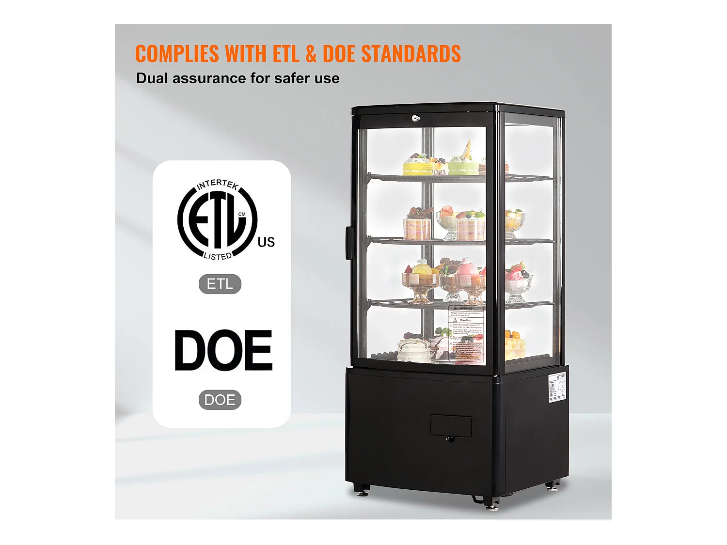 Vitrine Réfrigérée à Poser SucceBuy, Capacité 85 L, à 3 Niveaux pour Boulangerie, Magasin, Restaurant