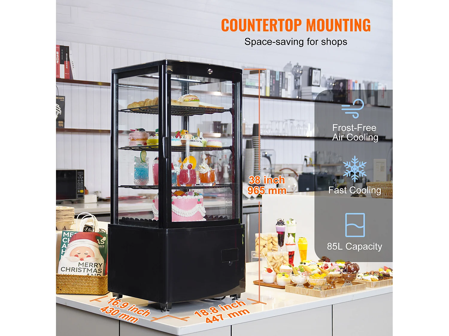 Vitrina refrigerada de mostrador SucceBuy, 85 l de capacidad, 3 niveles, para panadería, tienda y restaurante
