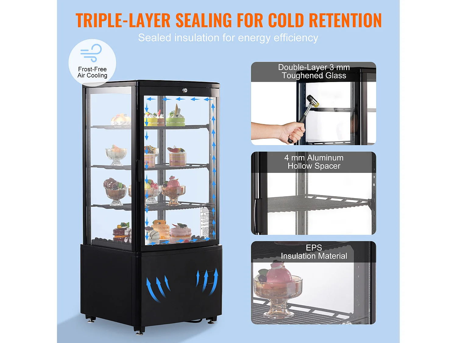 Vitrina refrigerada de mostrador SucceBuy, 85 l de capacidad, 3 niveles, para panadería, tienda y restaurante