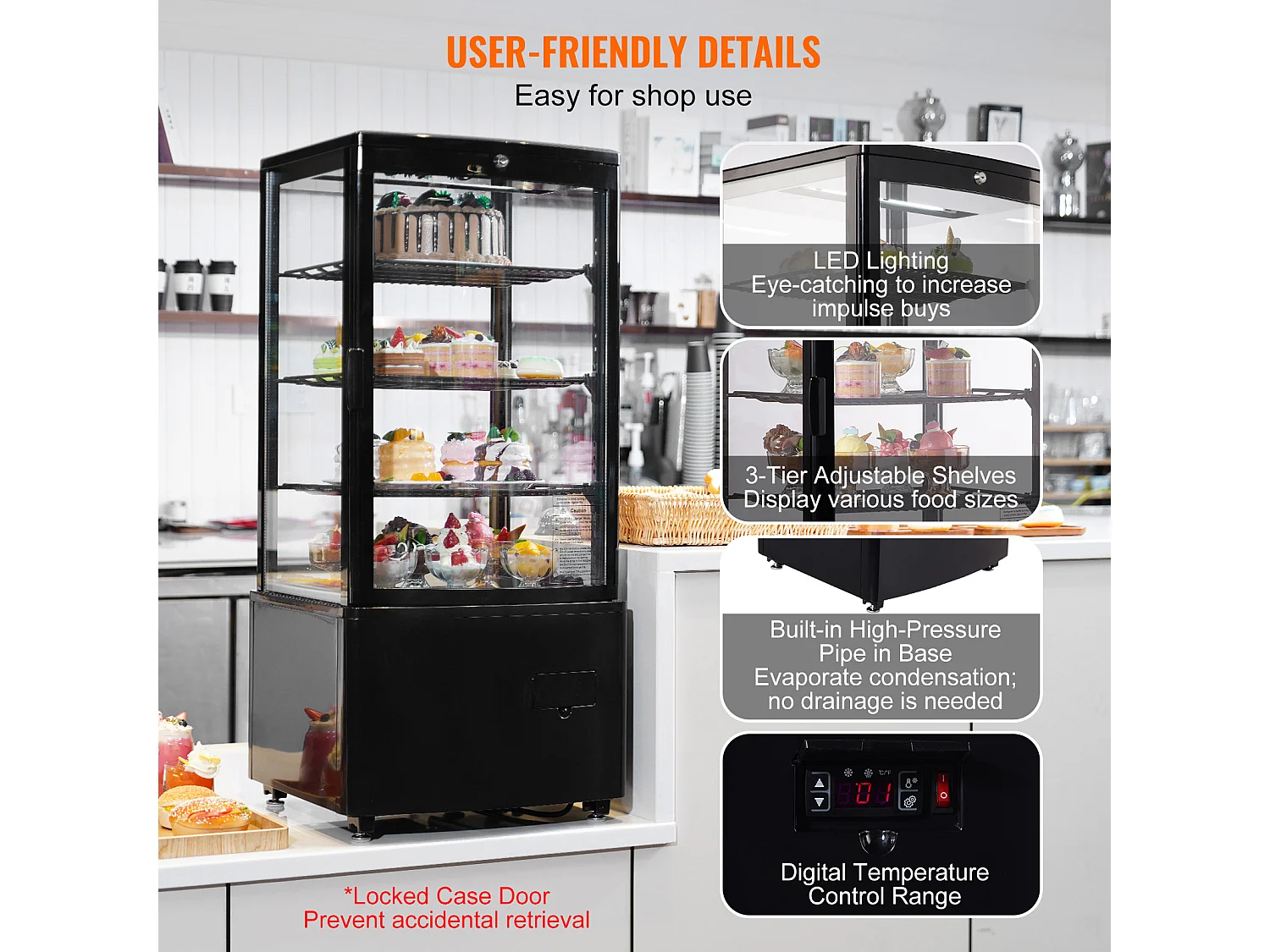 Vitrina refrigerada de mostrador SucceBuy, 85 l de capacidad, 3 niveles, para panadería, tienda y restaurante