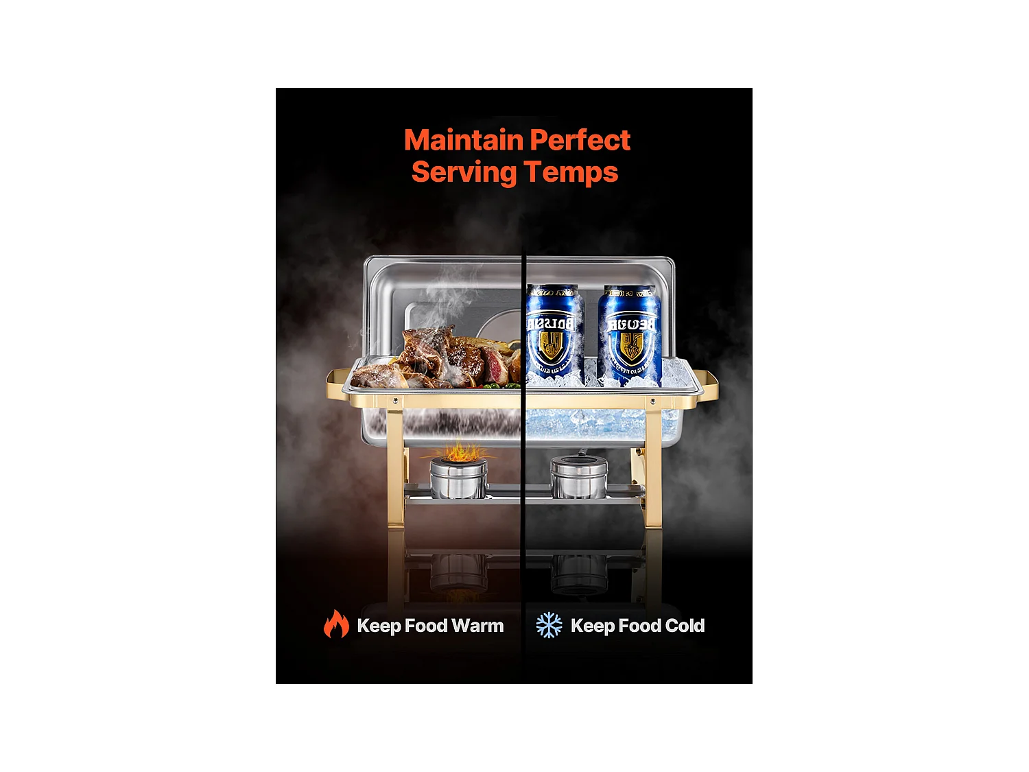 Chauffe-Plats SucceBuy Ensemble Buffet Rectangulaire de 7.5 L, Lot de 2, avec Casseroles Demi-Format en Acier Inoxydable