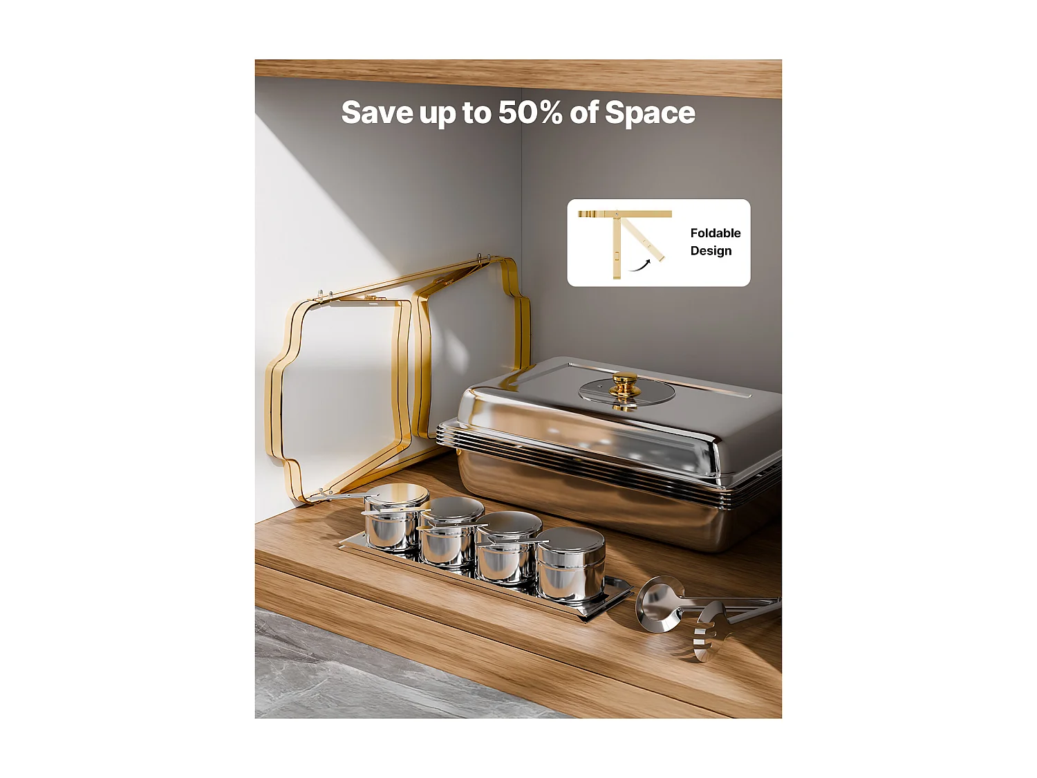 Chauffe-Plats SucceBuy Ensemble Buffet Rectangulaire de 7.5 L, Lot de 2, avec Casseroles Demi-Format en Acier Inoxydable