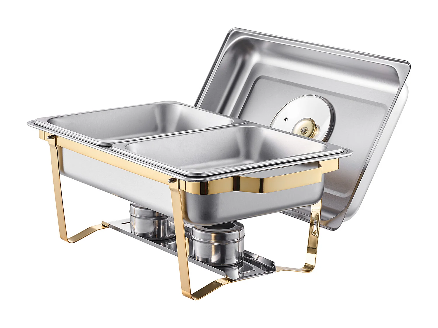 Chauffe-Plats SucceBuy Ensemble Buffet Rectangulaire de 7.5 L, Lot de 2, avec Casseroles Demi-Format en Acier Inoxydable