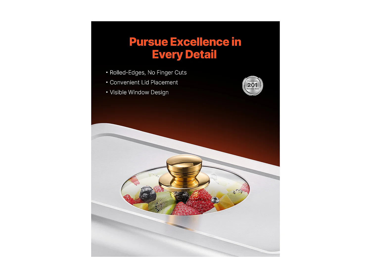 Voedselverwarmers SucceBuy Rechthoekige Buffetset van 7.5 L, Set van 2, met Roestvrijstalen Pannen van Half Formaat