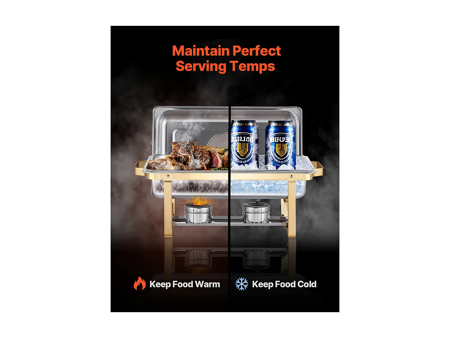 Voedselverwarmers SucceBuy Rechthoekige Buffetset van 7.5 L, Set van 2, met Roestvrijstalen Pannen van Half Formaat