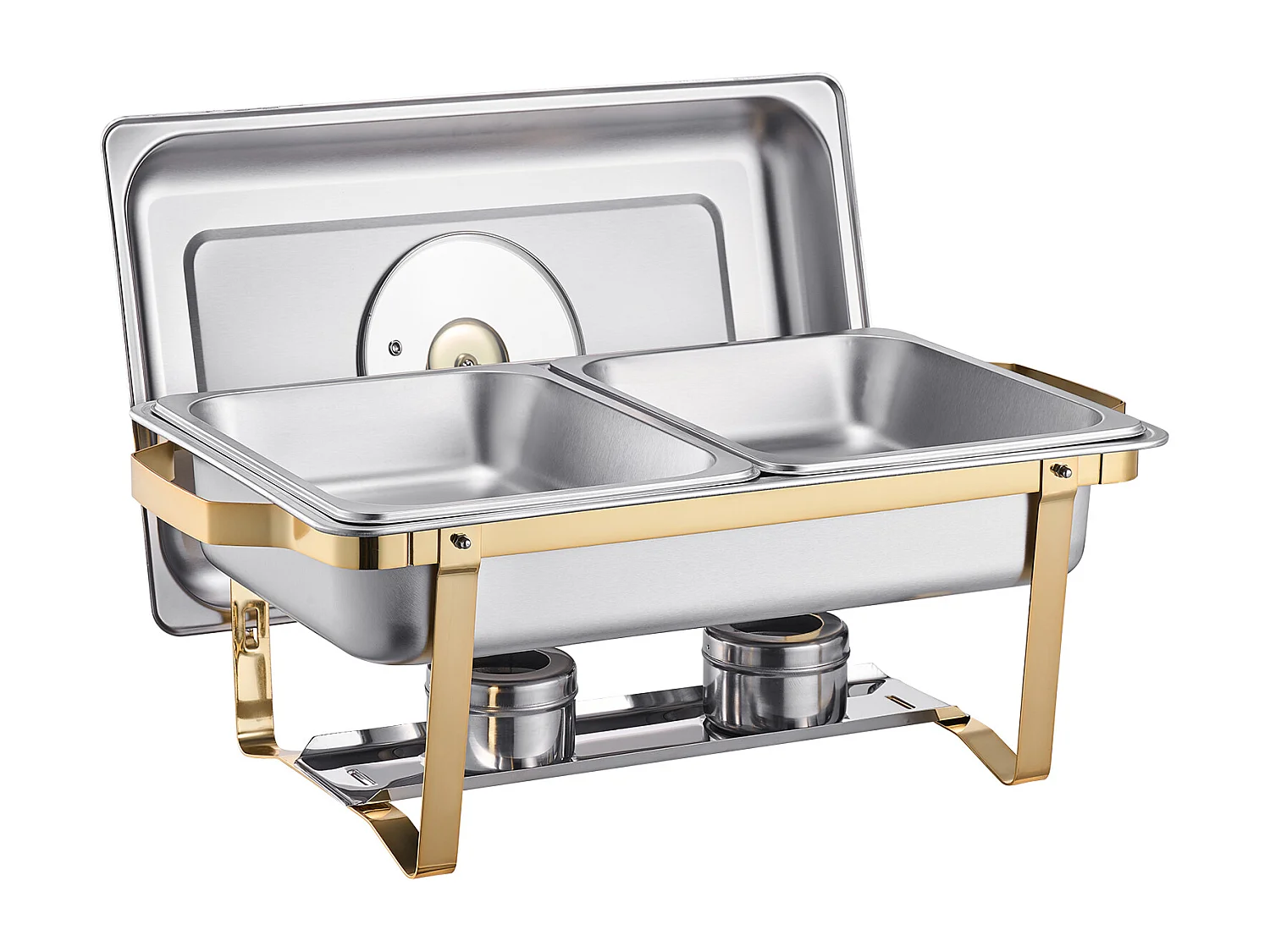Voedselverwarmers SucceBuy Rechthoekige Buffetset van 7.5 L, Set van 2, met Roestvrijstalen Pannen van Half Formaat