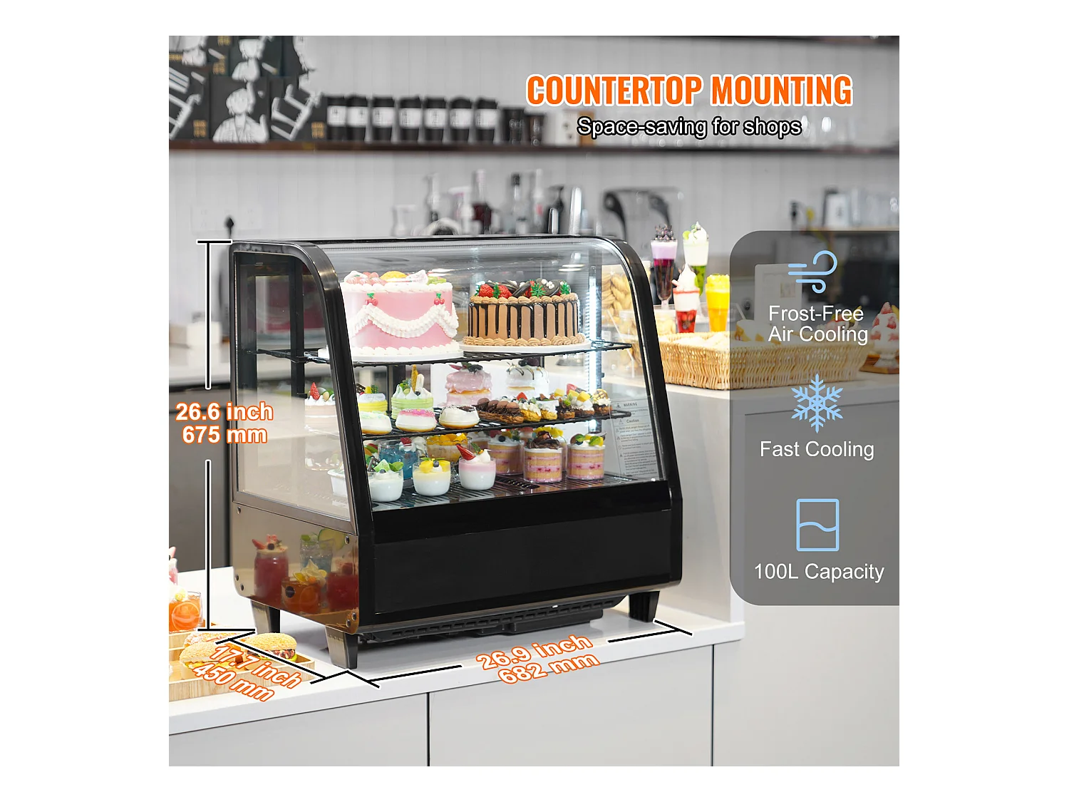 Vitrine Réfrigérée SucceBuy 100 L à 2 Niveaux, pour Boulangerie, Magasin, Restaurant