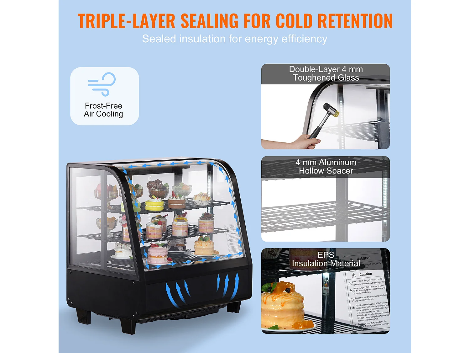 Vitrine Réfrigérée SucceBuy 100 L à 2 Niveaux, pour Boulangerie, Magasin, Restaurant