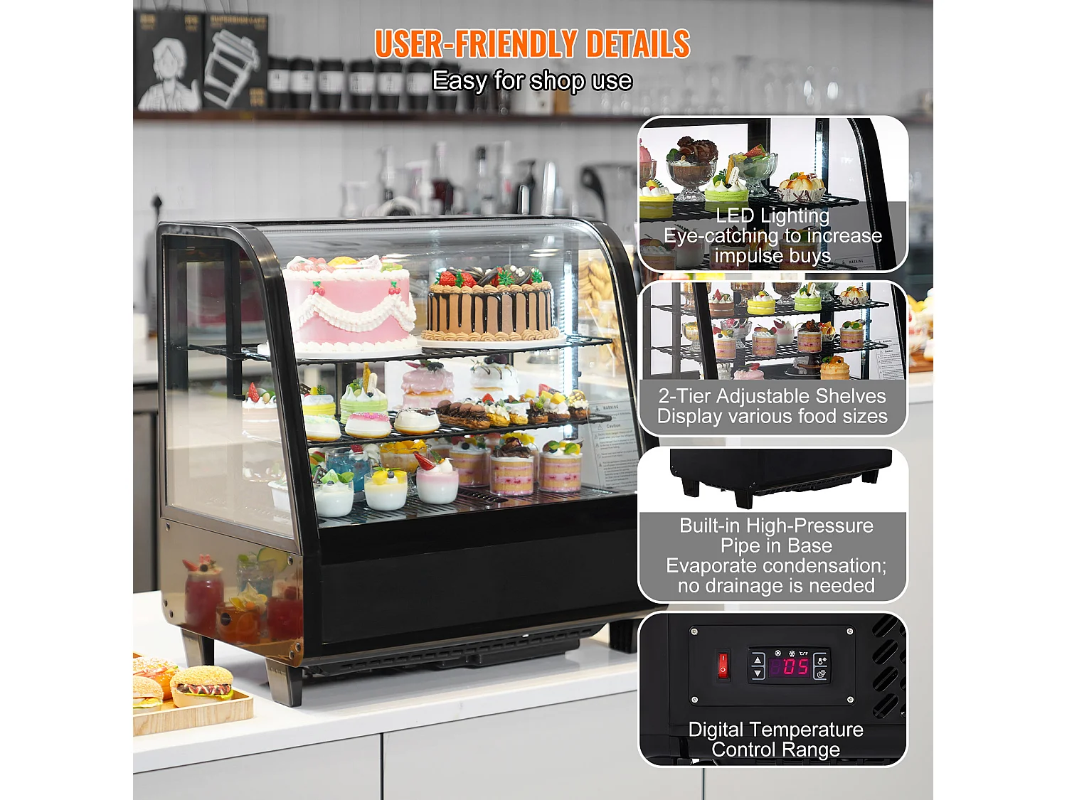 Vitrine Réfrigérée SucceBuy 100 L à 2 Niveaux, pour Boulangerie, Magasin, Restaurant