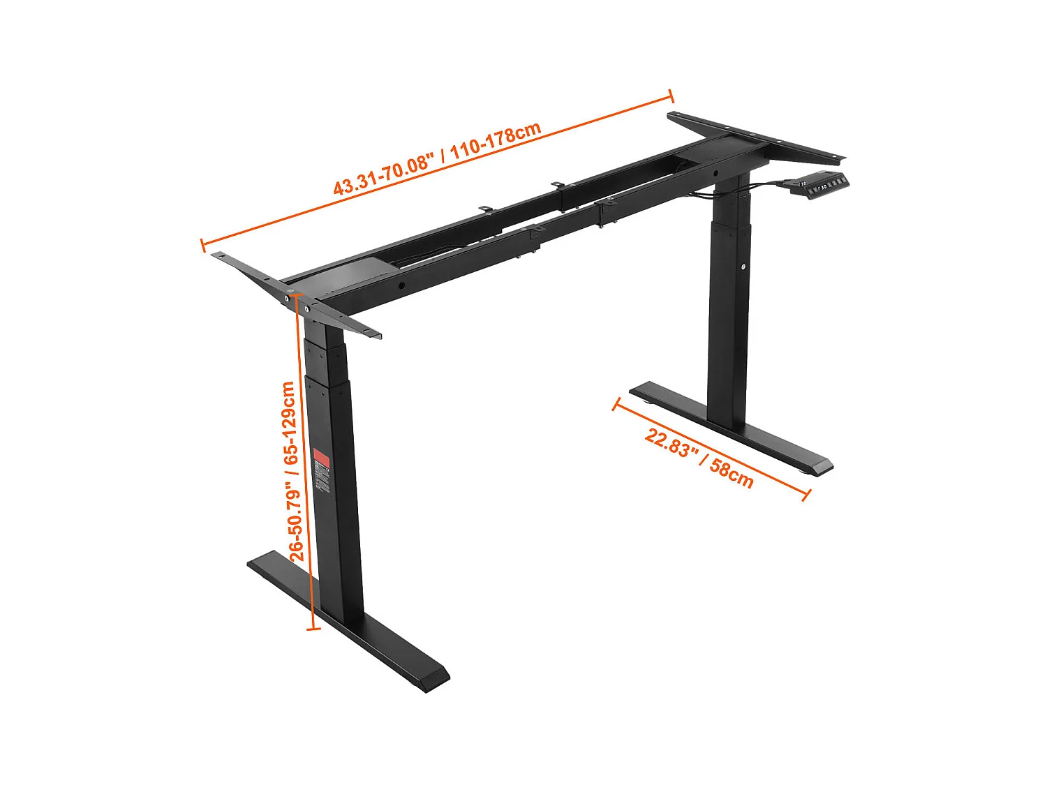 Cadre Debout de Bureau SucceBuy Cadre de Bureau Debout Électrique à Double Moteur Réglable de 65-129 cm de Hauteur, Noir