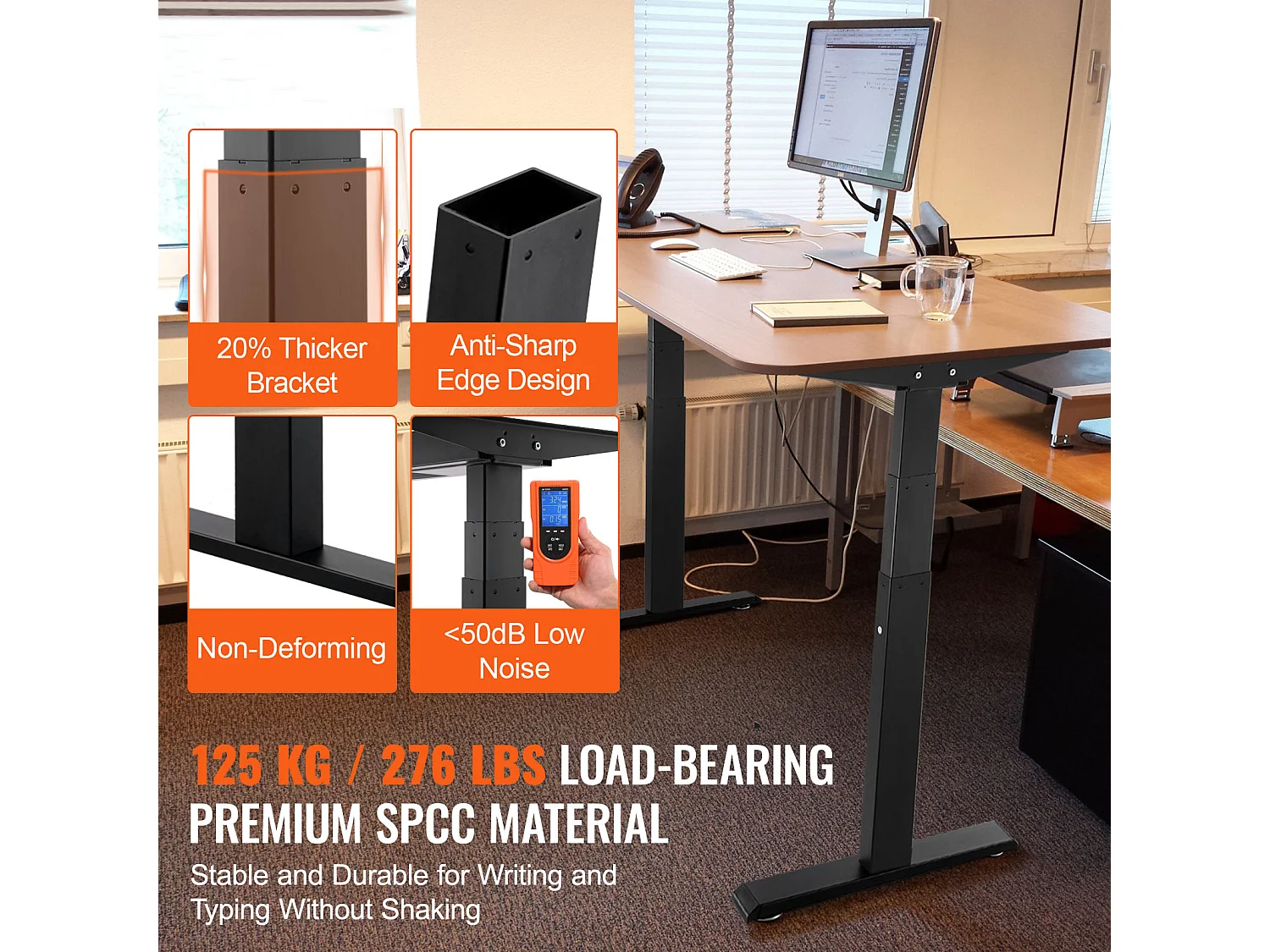 Cadre Debout de Bureau SucceBuy Cadre de Bureau Debout Électrique à Double Moteur Réglable de 65-129 cm de Hauteur, Noir