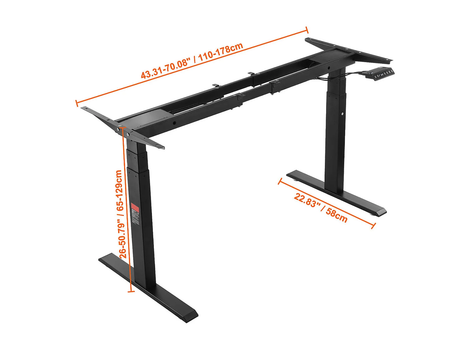 Cadre Debout de Bureau SucceBuy Cadre de Bureau Debout Électrique à Double Moteur Réglable de 65-129 cm de Hauteur, Noir