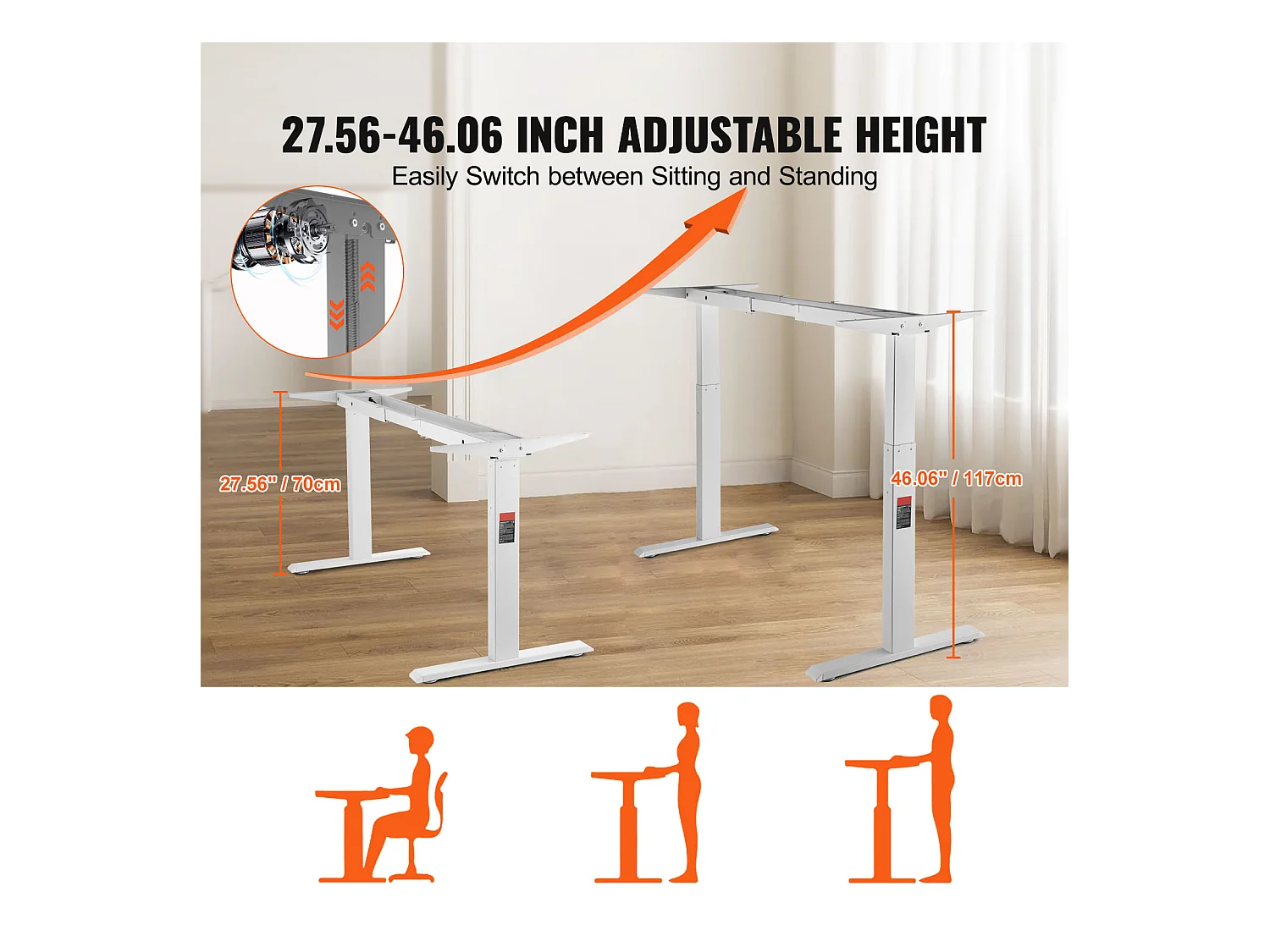Cadre Debout de Bureau SucceBuy Cadre de Bureau Debout Électrique à Double Moteur, Blanc