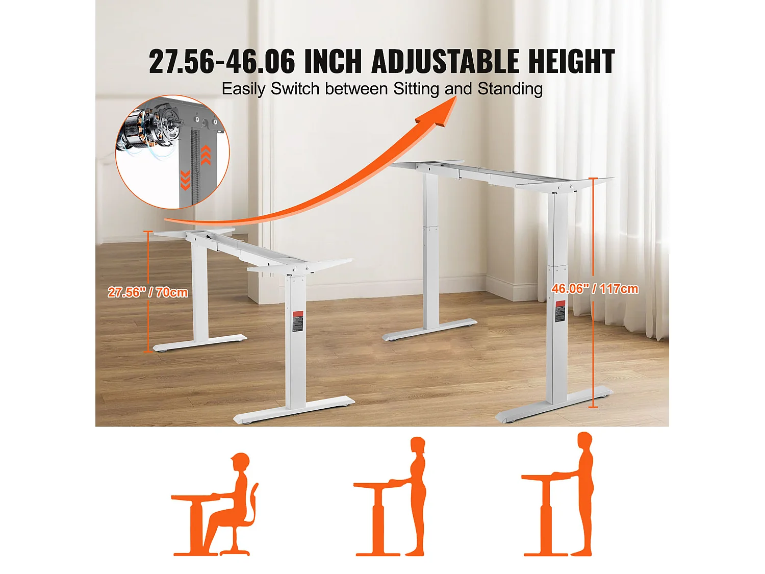Cadre Debout de Bureau SucceBuy Cadre de Bureau Debout Électrique à Double Moteur, Blanc