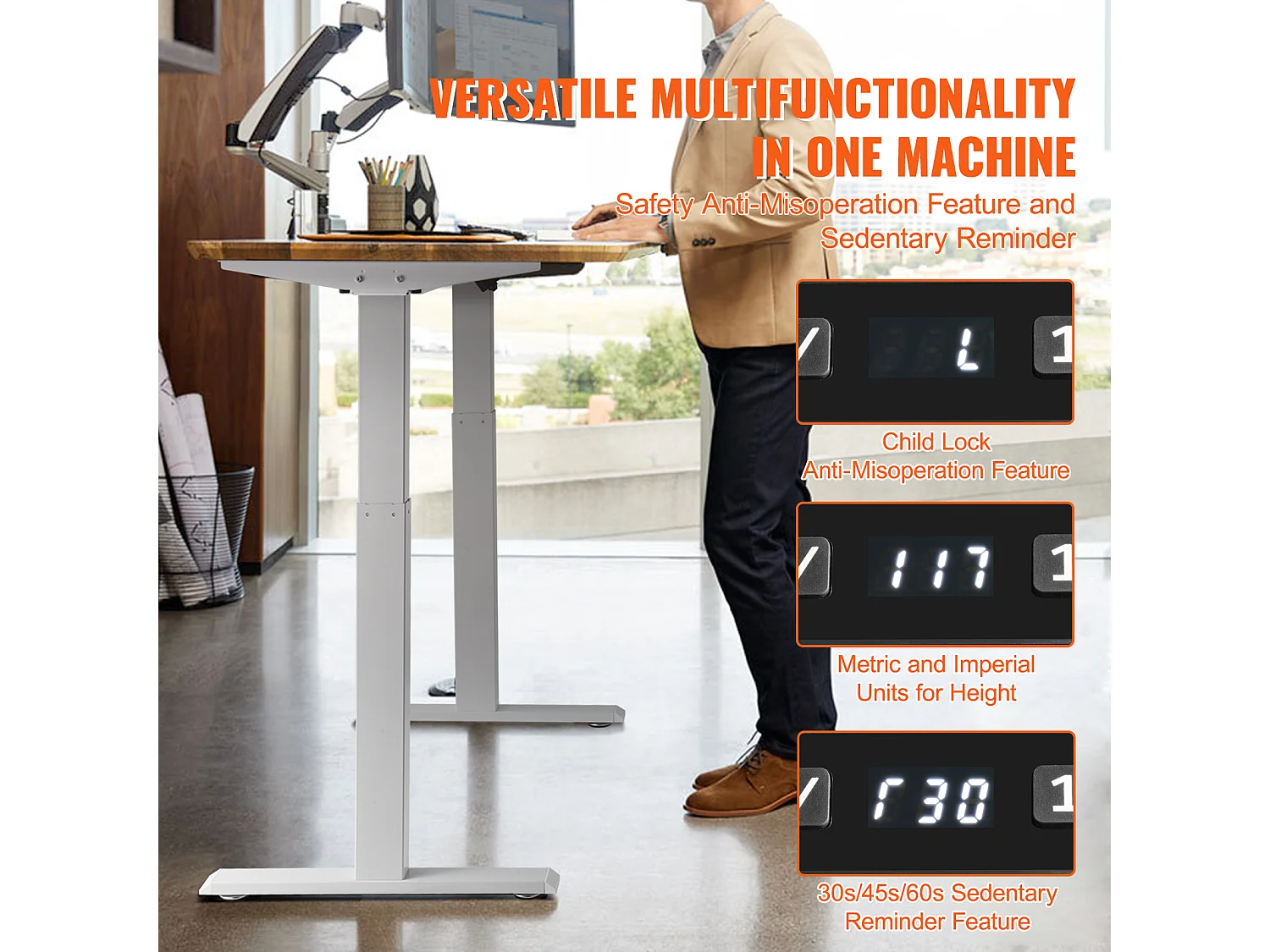 Cadre Debout de Bureau SucceBuy Cadre de Bureau Debout Électrique à Double Moteur, Blanc