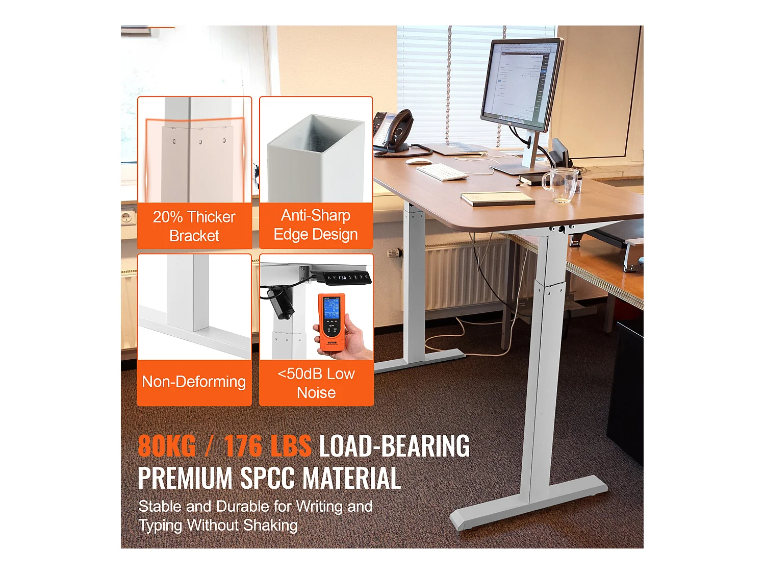 Marco de Escritorio de Pie SucceBuy Escritorio Eléctrico de Pie con Estructura Ajustable, Estación de Trabajo de 70-117 cm de Alto, Blanco