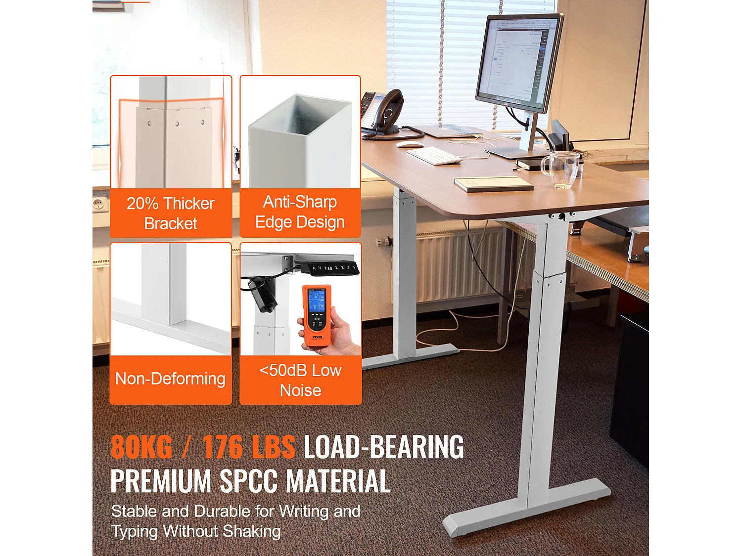 Cadre Debout de Bureau SucceBuy Bureau Debout Électrique avec Cadre Réglable 70-117 cm H Poste de Travail Blanc