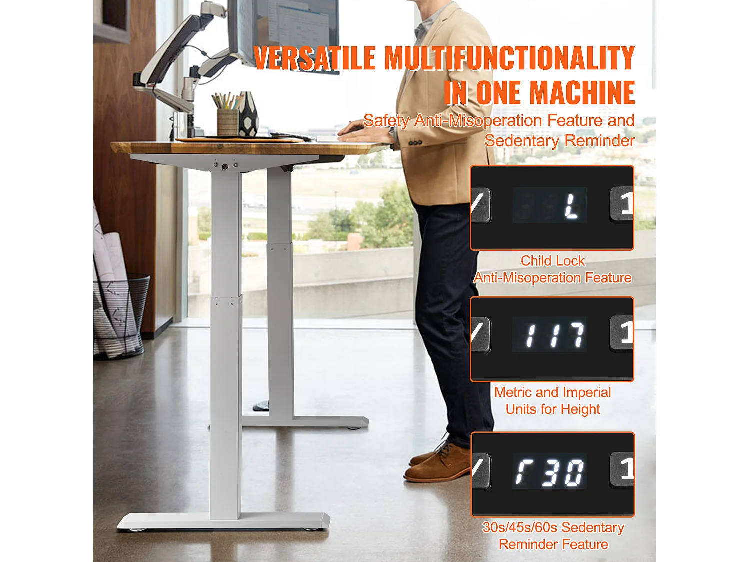 Cadre Debout de Bureau SucceBuy Bureau Debout Électrique avec Cadre Réglable 70-117 cm H Poste de Travail Blanc