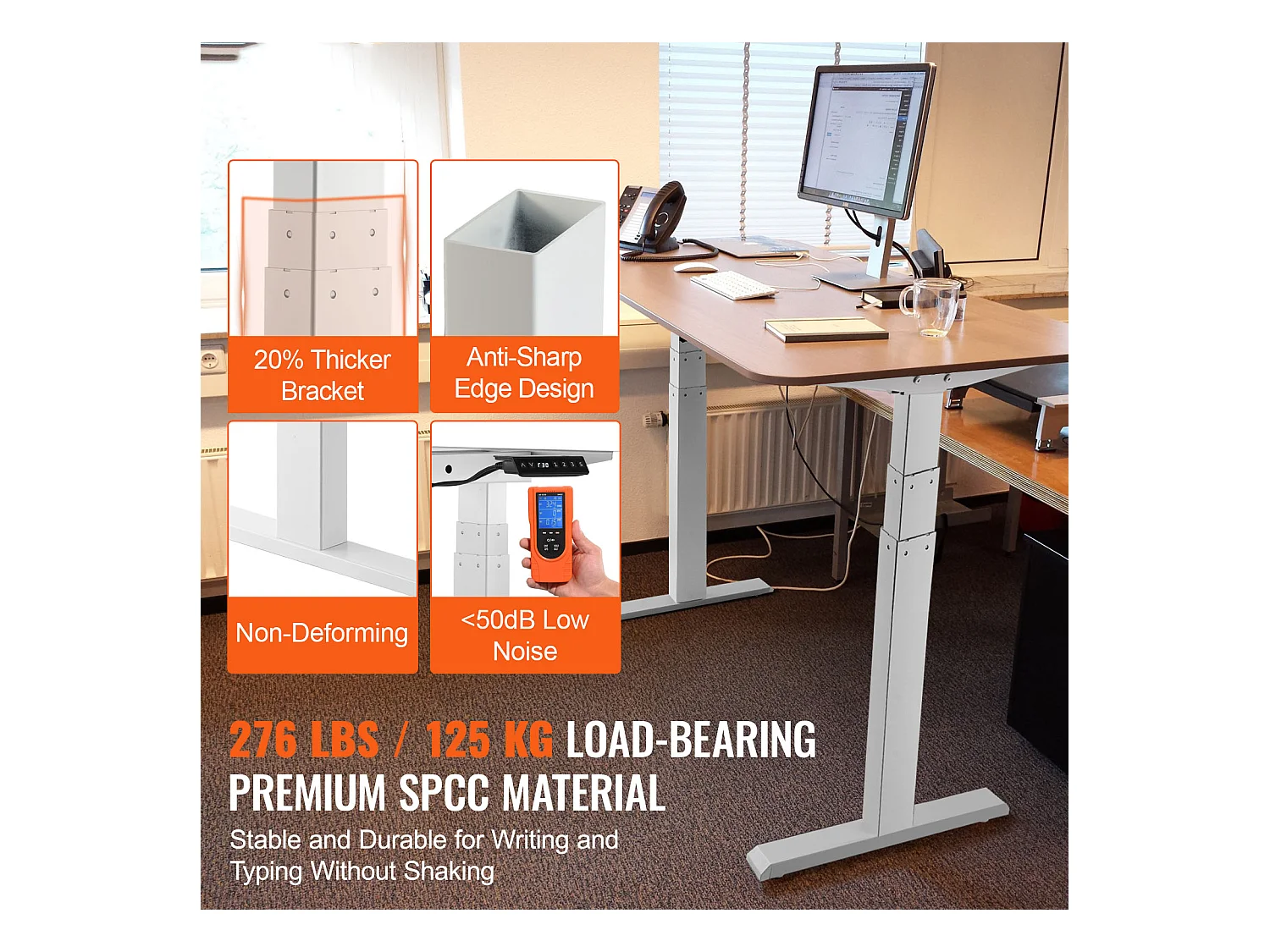 Cadre Debout de Bureau SucceBuy Cadre de Bureau Debout Électrique, Réglable de 65-129 cm de Hauteur, Double Moteur