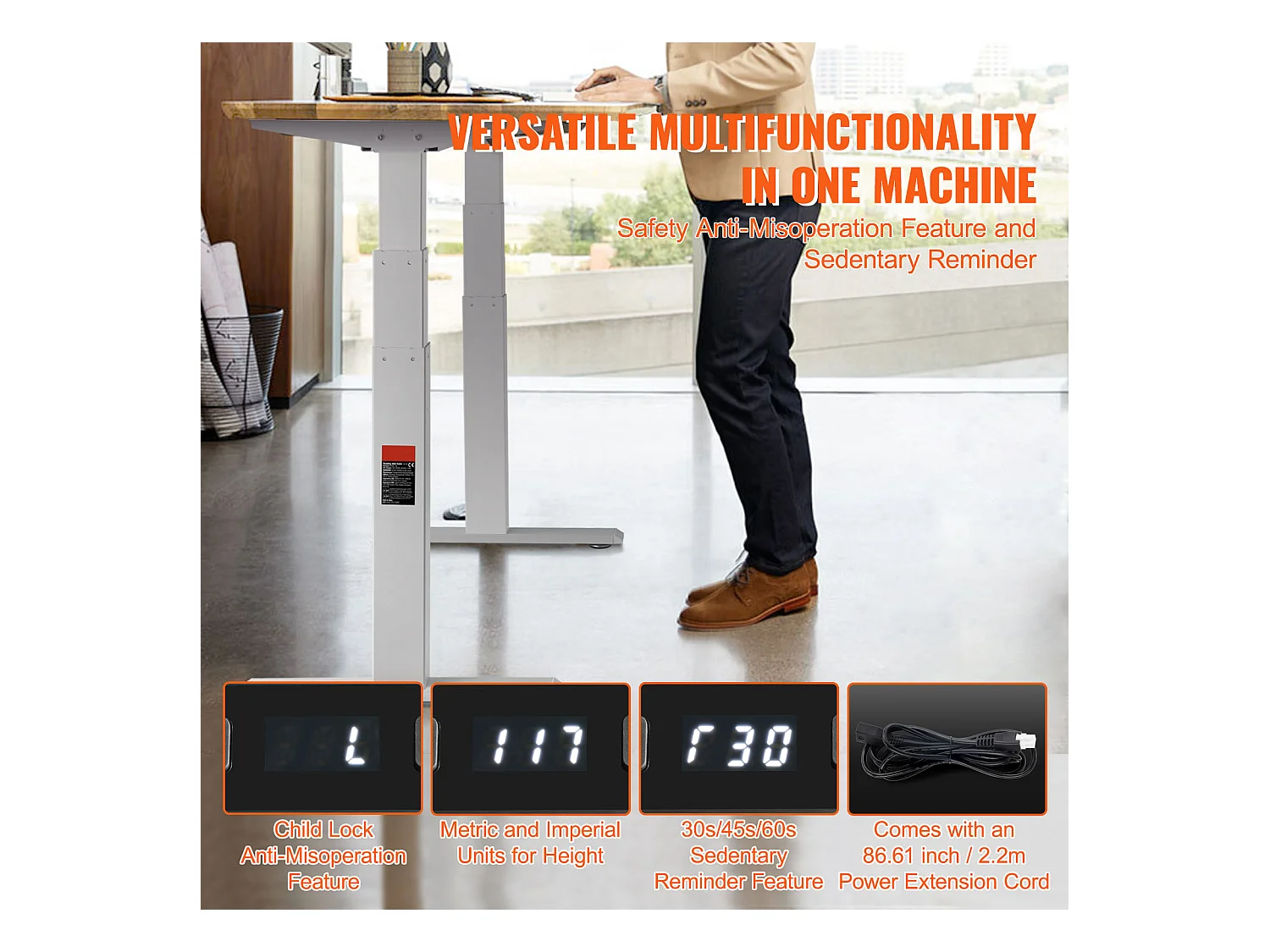 Cadre Debout de Bureau SucceBuy Cadre de Bureau Debout Électrique, Réglable de 65-129 cm de Hauteur, Double Moteur