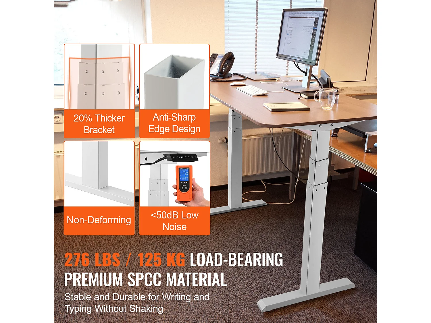 Cadre Debout de Bureau SucceBuy Cadre de Bureau Debout Électrique, Réglable de 65-129 cm de Hauteur, Double Moteur