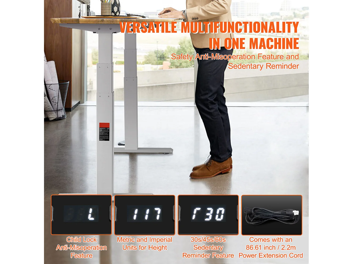 Cadre Debout de Bureau SucceBuy Cadre de Bureau Debout Électrique, Réglable de 65-129 cm de Hauteur, Double Moteur