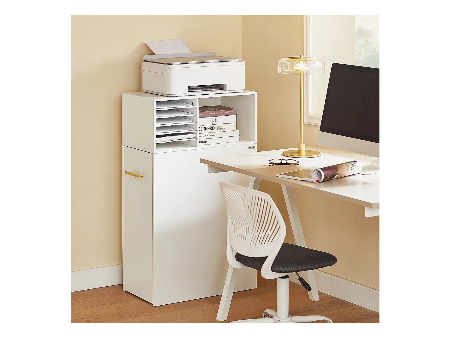 SoBuy ASK12-W - Meuble de bureau avec étagères réglables L60.0cm x L33.0cm ...