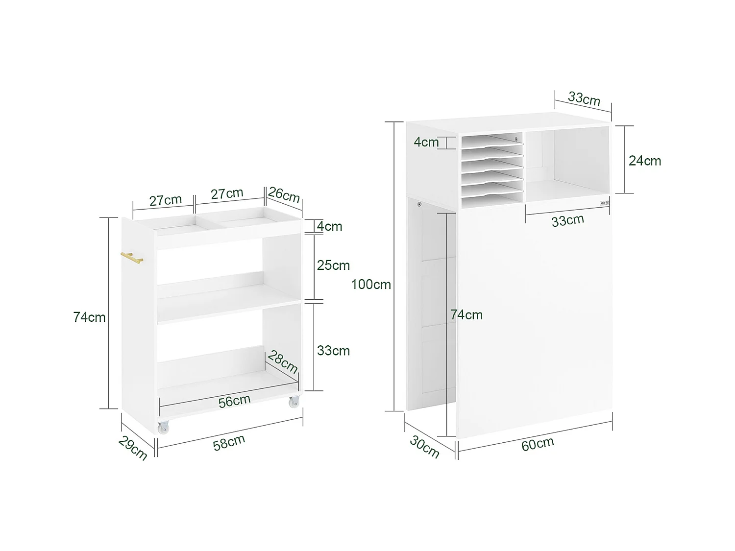 SoBuy ASK12-W - Meuble de bureau avec étagères réglables L60.0cm x L33.0cm ...