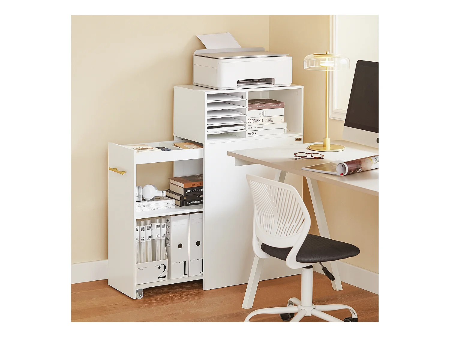 SoBuy ASK12-W - Meuble de bureau avec étagères réglables L60.0cm x L33.0cm ...