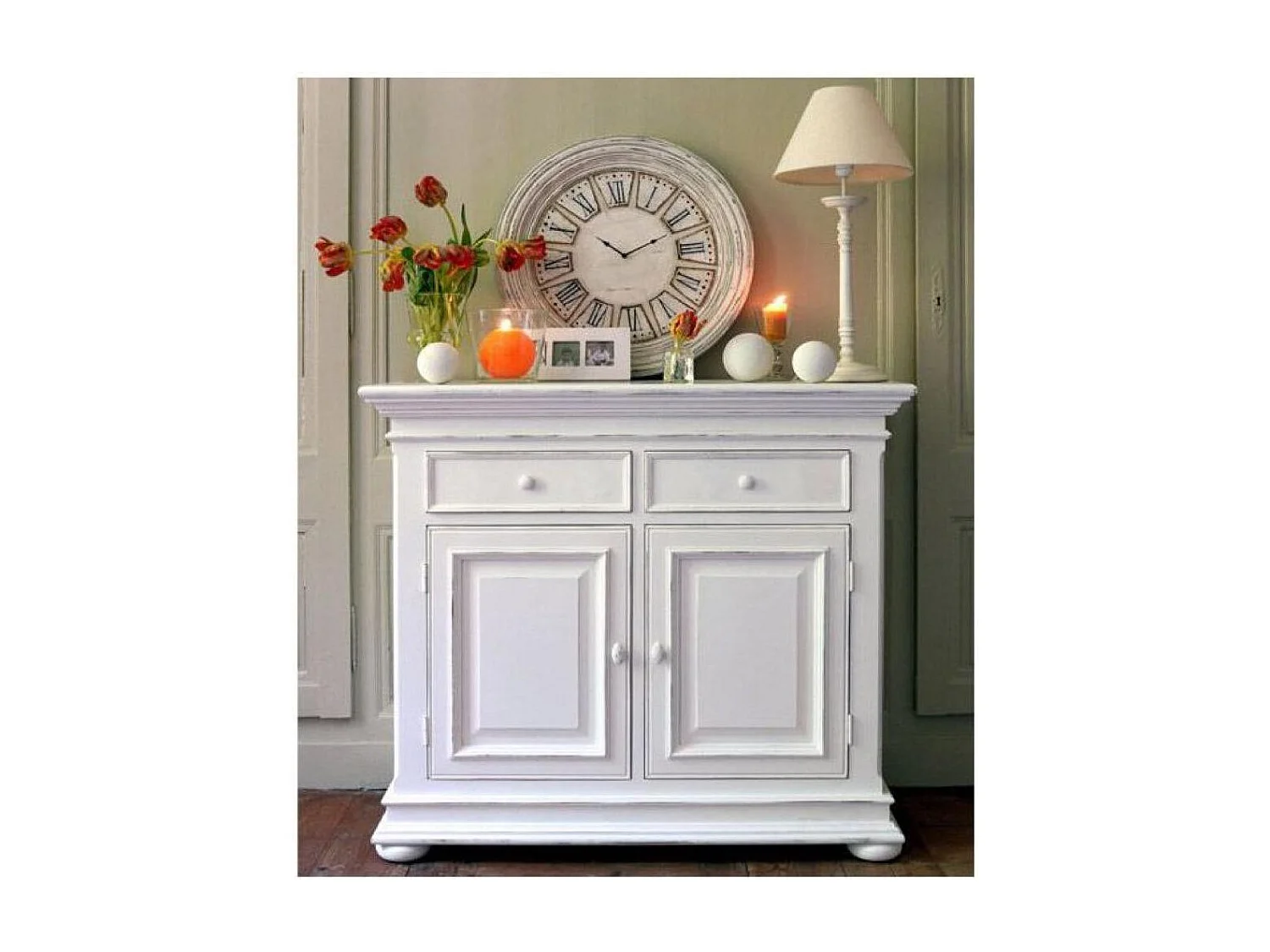 Buffet bas blanc 2 portes 2 tiroirs MDF Blanc - Harmonie Interior's
