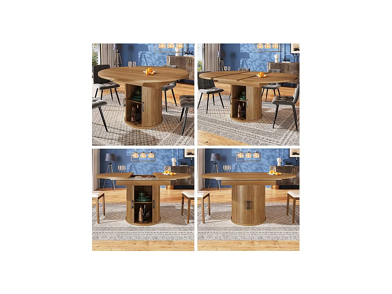 Esstisch für 6 Personen – 118/158 x 118 x 76,8 cm – ausziehbare Platte + mit Stauraum – MDF – natur