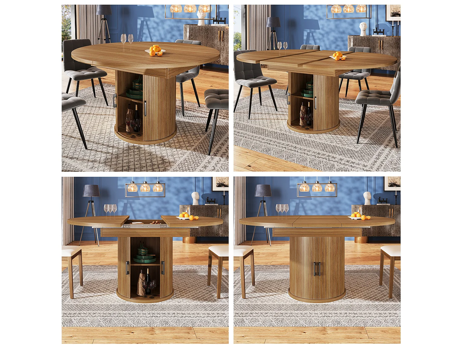 Stół jadalny 6-osobowy - 118/158 x 118 x 76,8 cm - blat rozkładany + ze schowkiem - MDF - naturalny