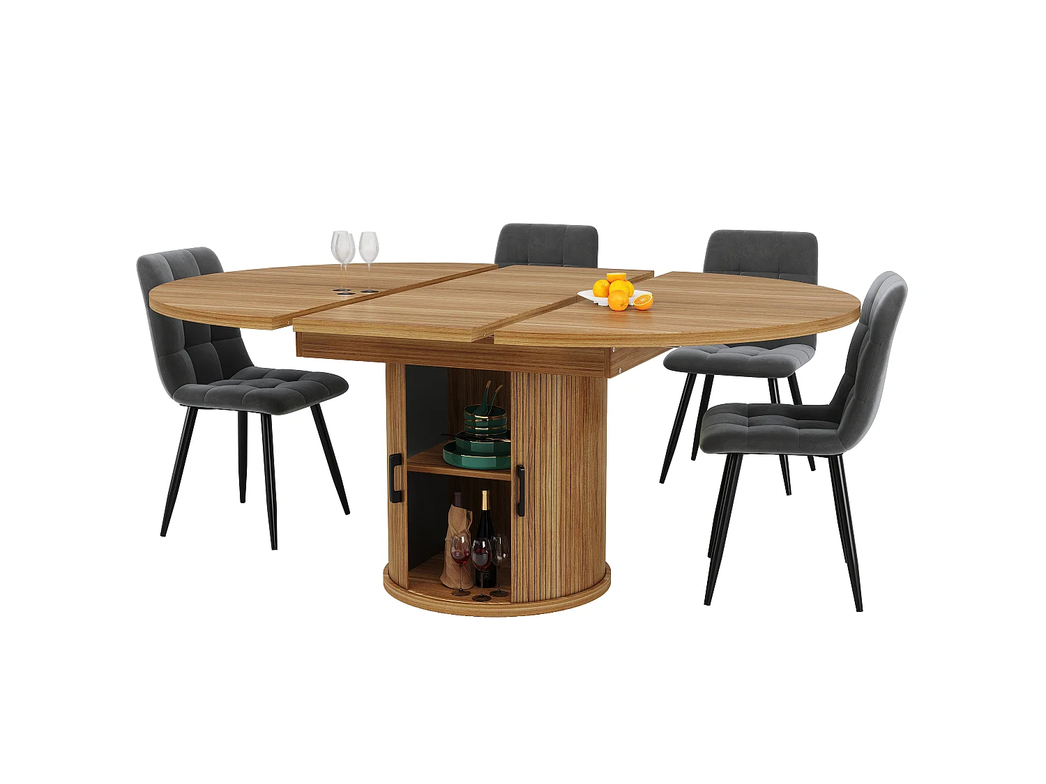 Stół jadalny 6-osobowy - 118/158 x 118 x 76,8 cm - blat rozkładany + ze schowkiem - MDF - naturalny