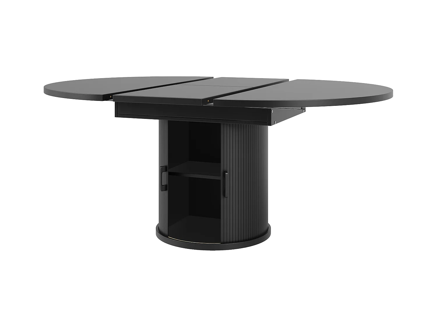 Table à manger 6 places -  118/158 x 118 x 76.8 cm - plateau extensible + avec rangements - MDF - noir