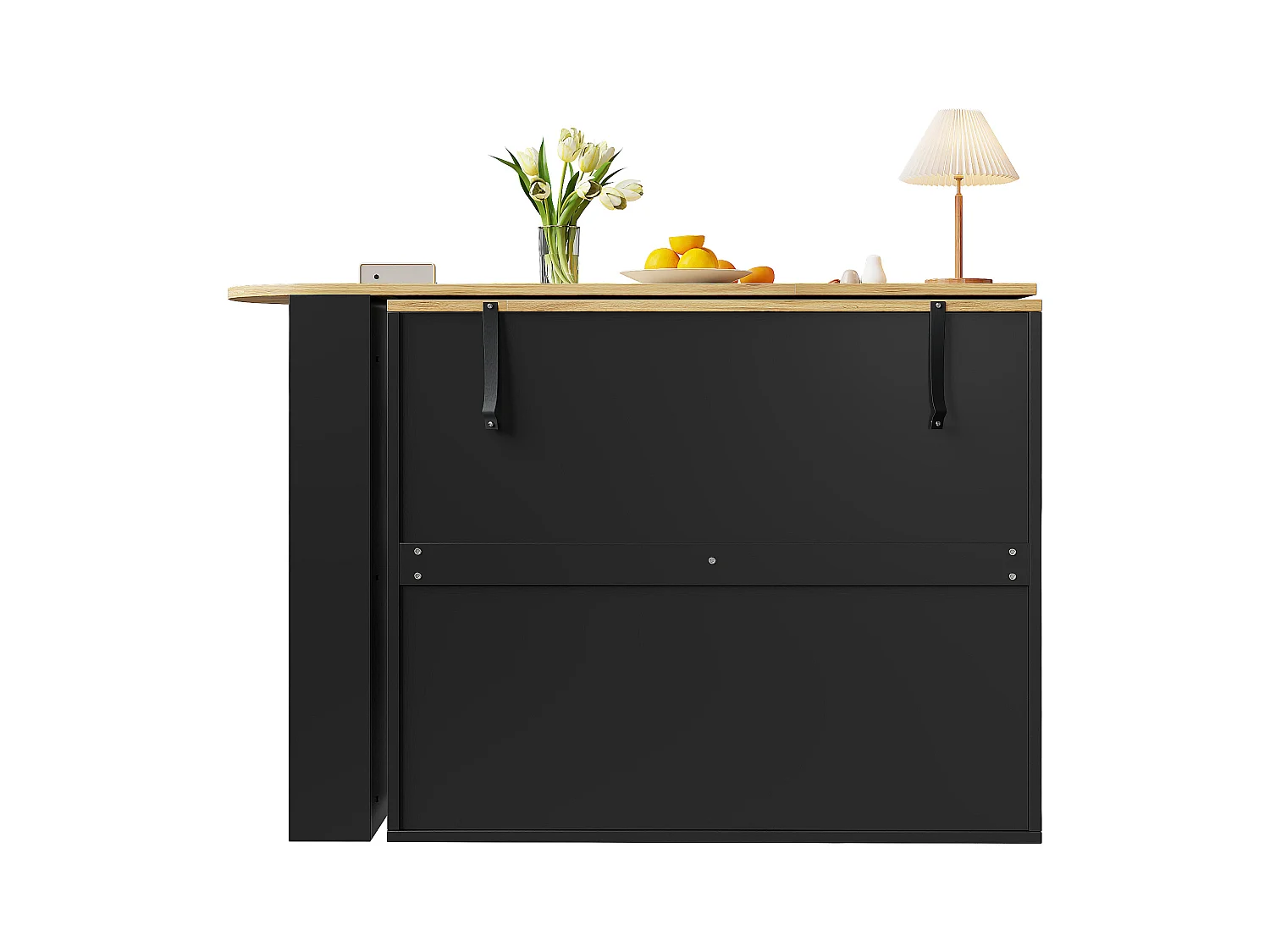 Meuble de bar extensible - 138-204 x 39 x 104 cm -  table à manger rotative à 360 °- avec 1 porte + 3 tiroirs - MDF - noir