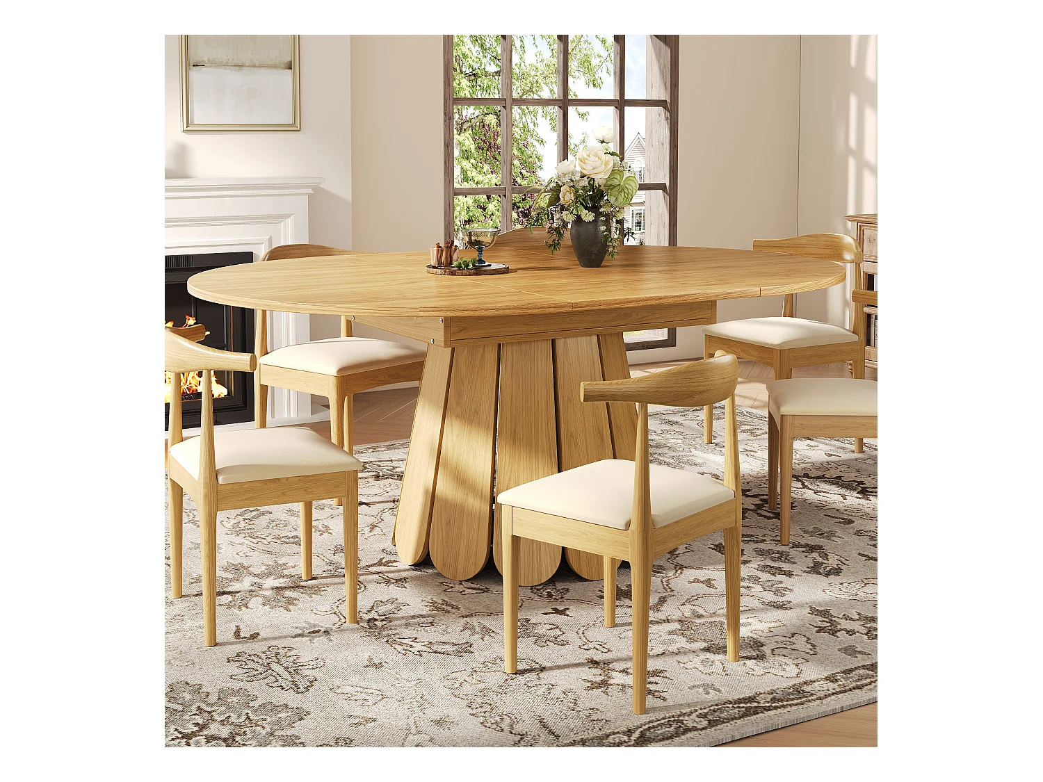 Table à manger 6 places -  118/158 x 118 x 76.8 cm - plateau extensible - MDF - naturel