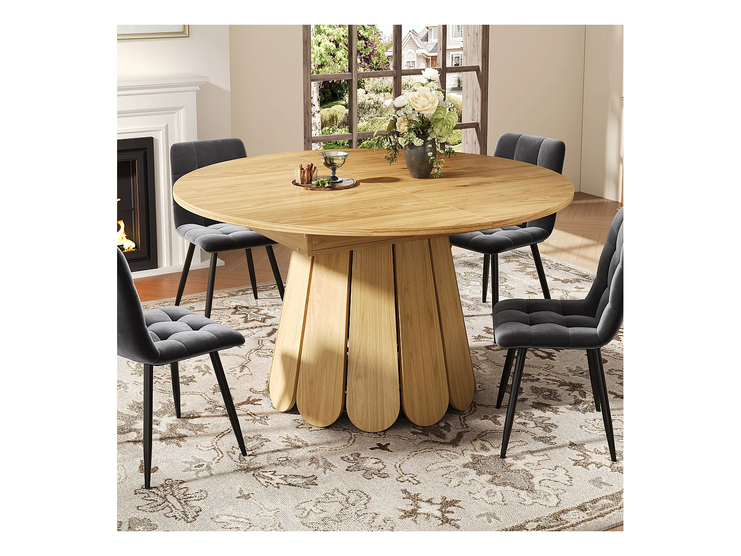 Table à manger 6 places -  118/158 x 118 x 76.8 cm - plateau extensible - MDF - naturel