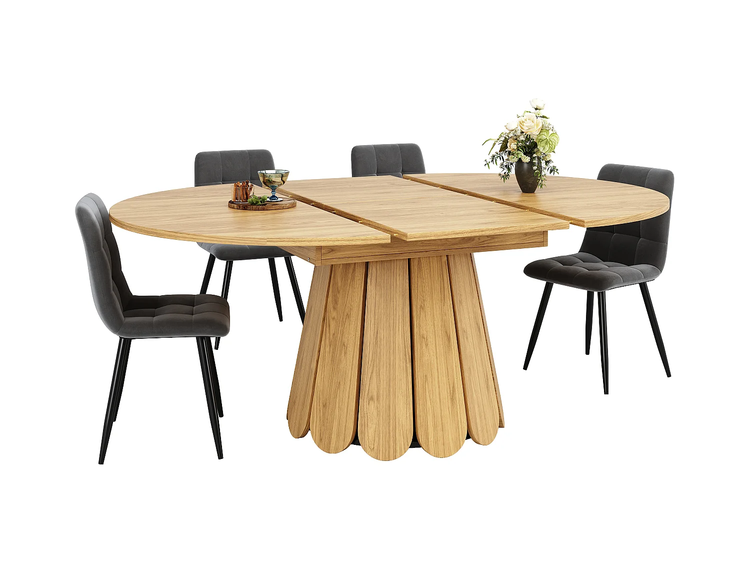 Table à manger 6 places -  118/158 x 118 x 76.8 cm - plateau extensible - MDF - naturel