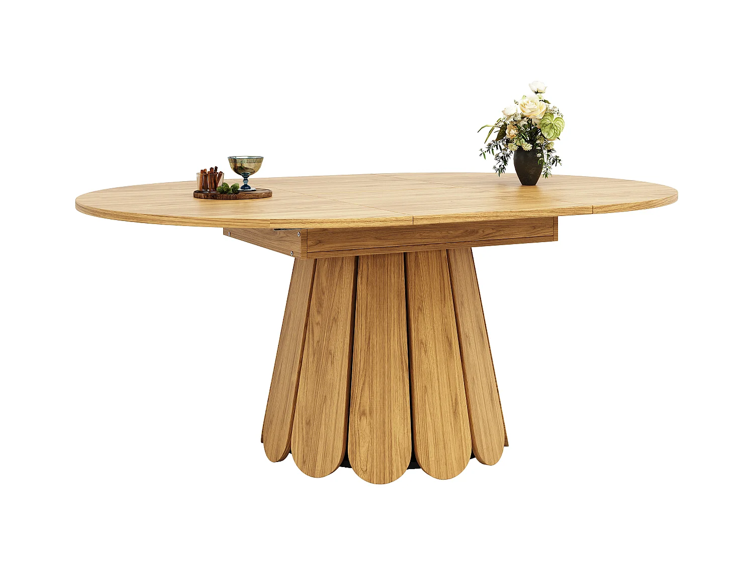 Table à manger 6 places -  118/158 x 118 x 76.8 cm - plateau extensible - MDF - naturel