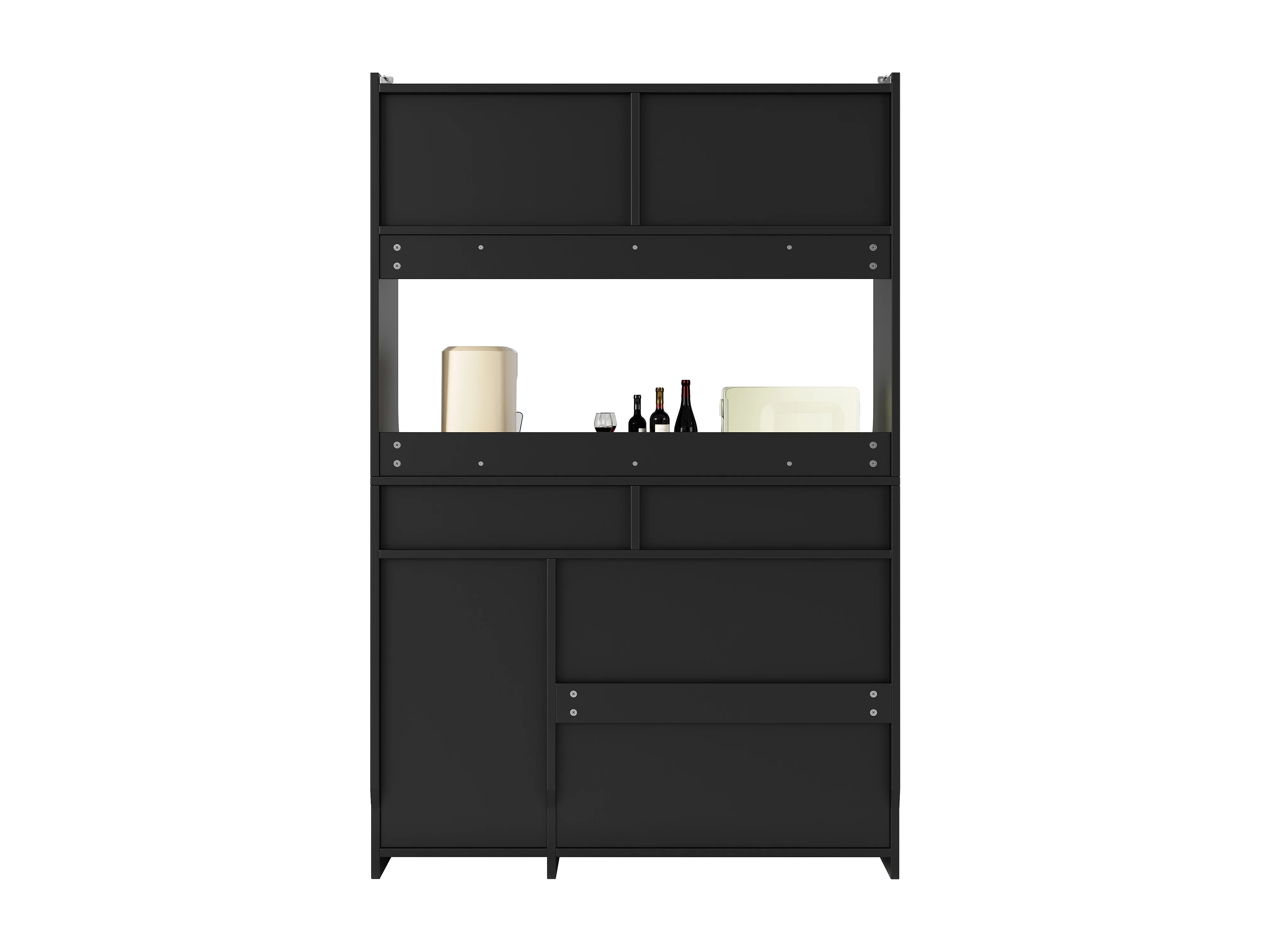 Buffet Seyakany Avec éclairage LED - 120x40x180 Cm - 2 Tiroirs, Portes Coulissantes - Noir - Meuble De Rangement