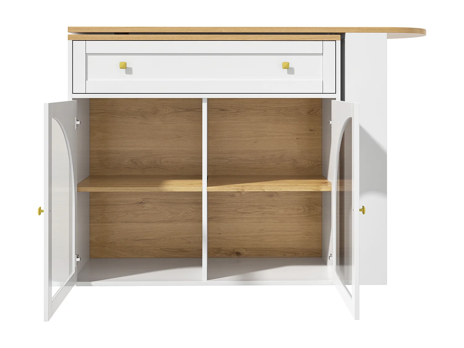 Meuble de bar extensible - 138-204 x 39 x 104 cm -  table à manger rotative à 360 °- avec 2 portes + 1 tiroir - MDF - blanc