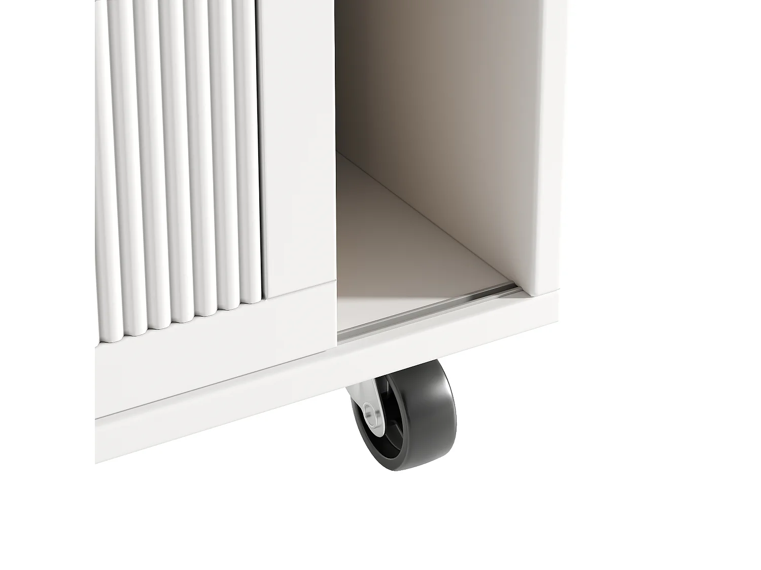 Îlot de cuisine - 146.85 x 45/70 x 93 cm - desserte extensible à roulettes + 2 portes + 3 tirois - MDF + Métal - blanc