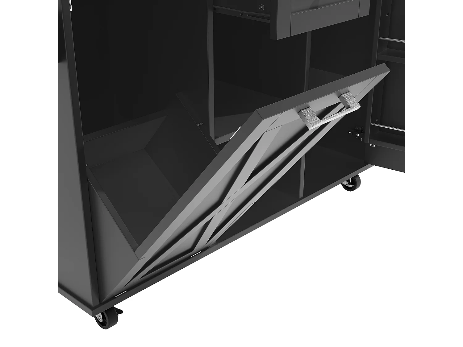 Moderne Kücheninsel - 142 x 63 x 87 cm - mit Rollen + ausziehbaren Schränken + 1 Schublade - MDF - schwarz