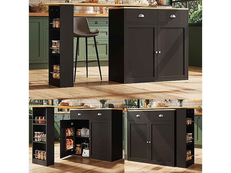 Meuble de bar rotative - 138 x 39 x 105 cm - 2 portes + 2 tiroirs - MDF - noir