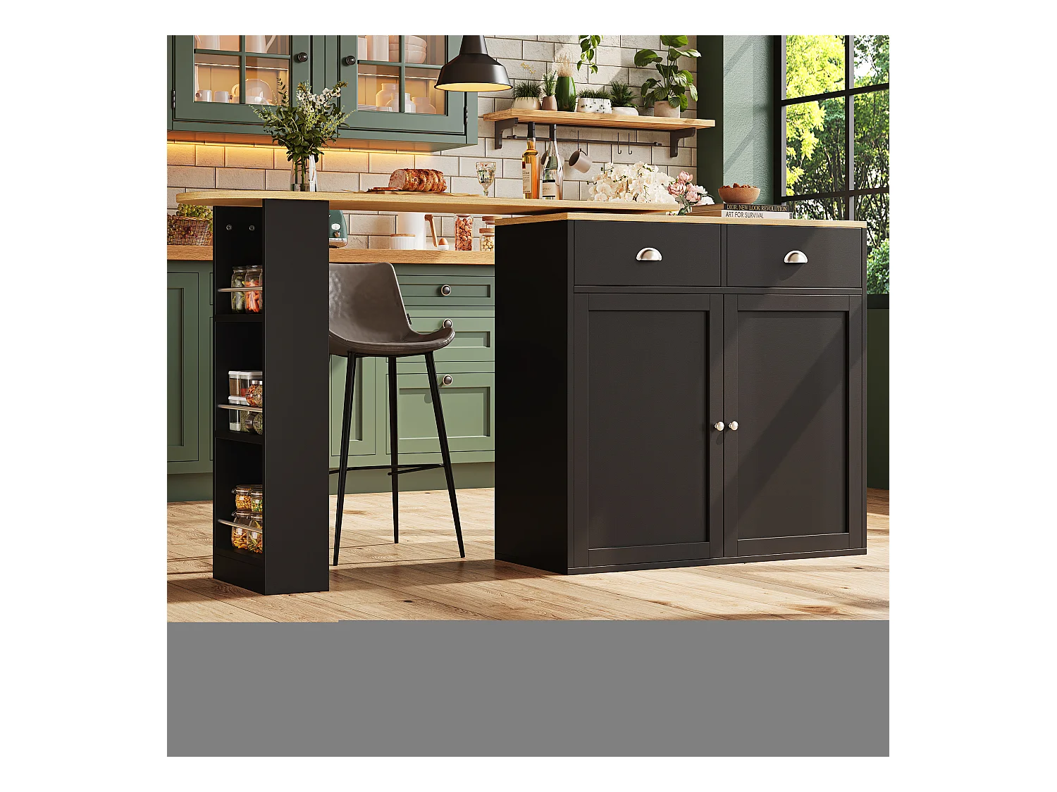 Meuble de bar rotative - 138 x 39 x 105 cm - 2 portes + 2 tiroirs - MDF - noir