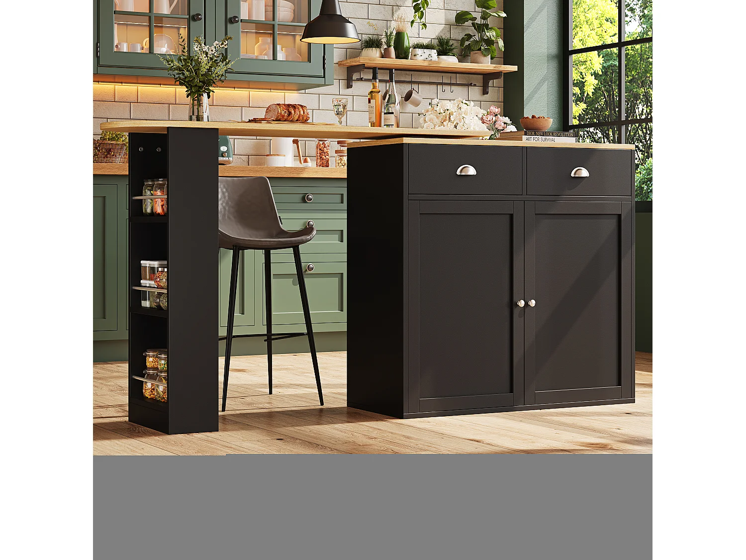 Meuble de bar rotative - 138 x 39 x 105 cm - 2 portes + 2 tiroirs - MDF - noir
