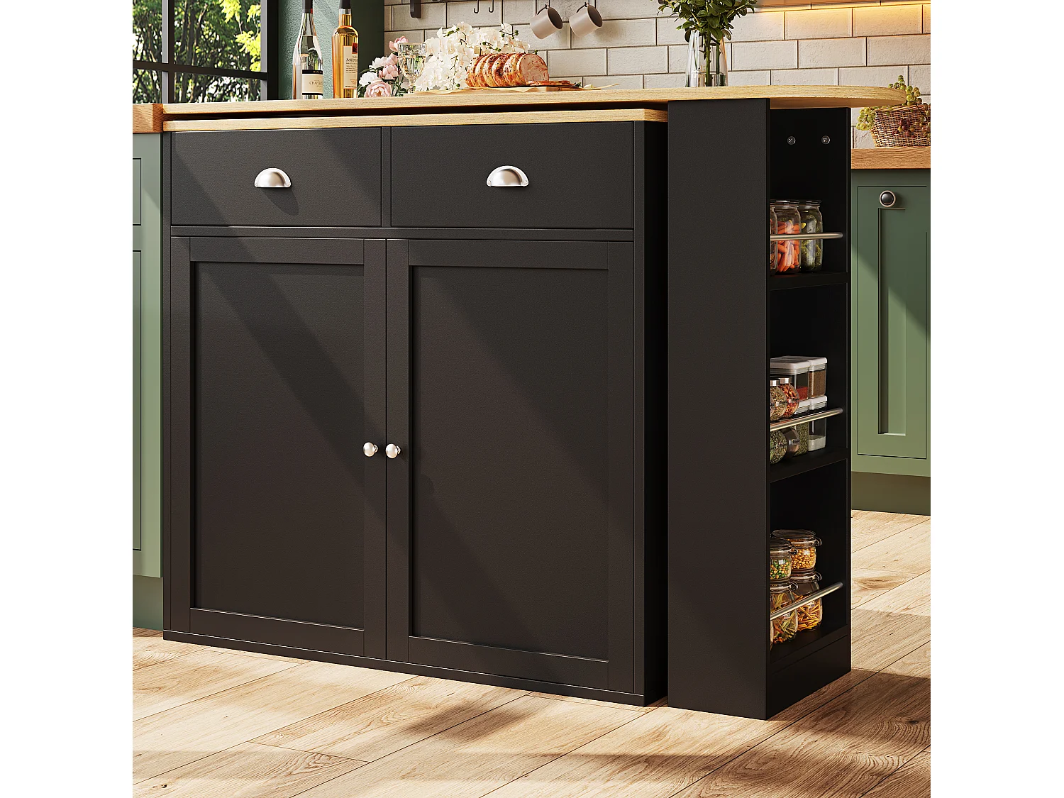 Meuble de bar rotative - 138 x 39 x 105 cm - 2 portes + 2 tiroirs - MDF - noir