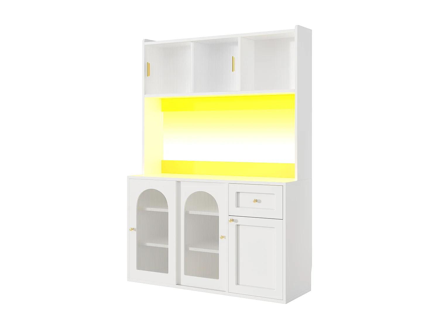 Hoge keukenkast - 120 x 35 x 167 cm - met verstelbare planken + 3 deuren + 1 lade + LED's - MDF + PB - wit