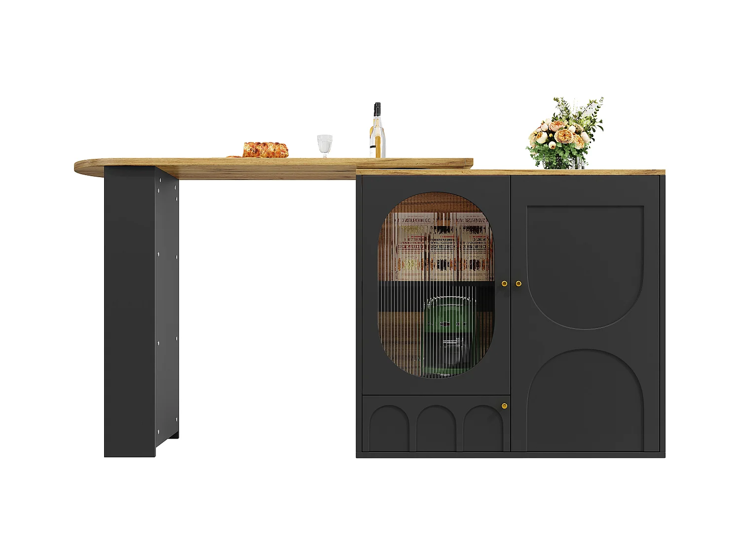 Meuble de bar rotative - 138 x 73 x 105 cm - 3 portes + séparateurs amovibles - MDF + Métal - noir